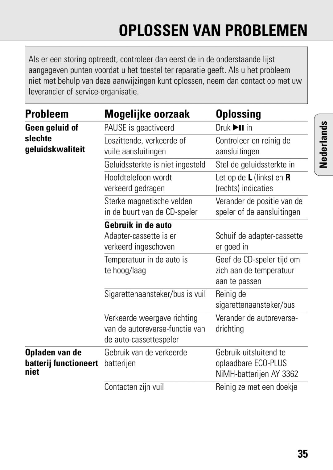 Philips ACT 7583 manual Opladen van de, Niet 