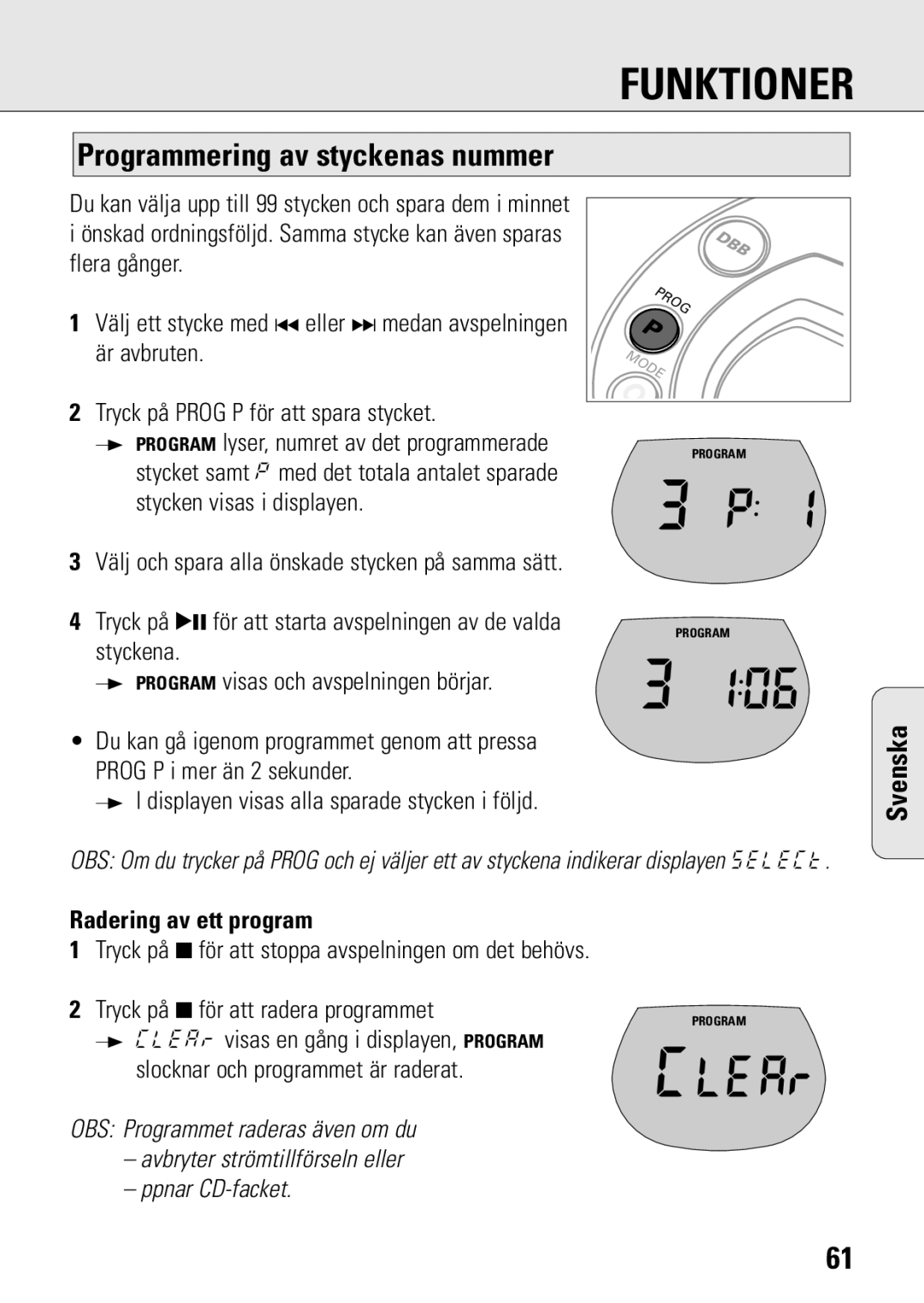 Philips ACT 7583 manual Programmering av styckenas nummer, Radering av ett program 