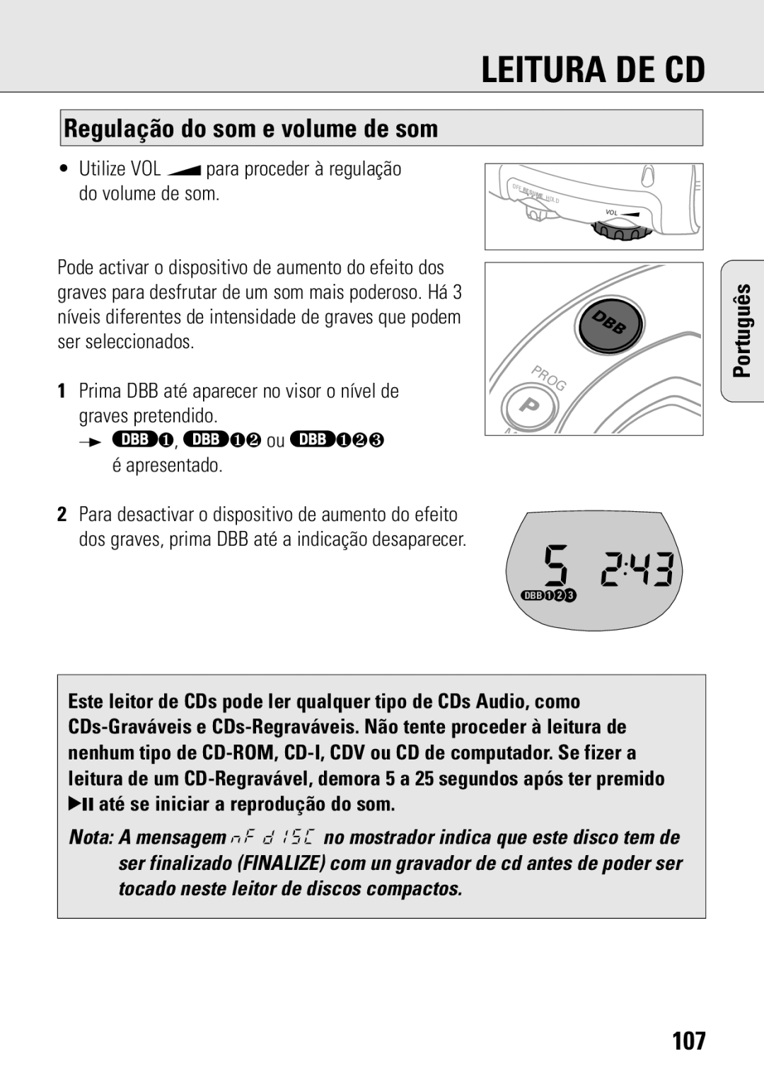 Philips ACT 7583 manual Regulação do som e volume de som, 107 