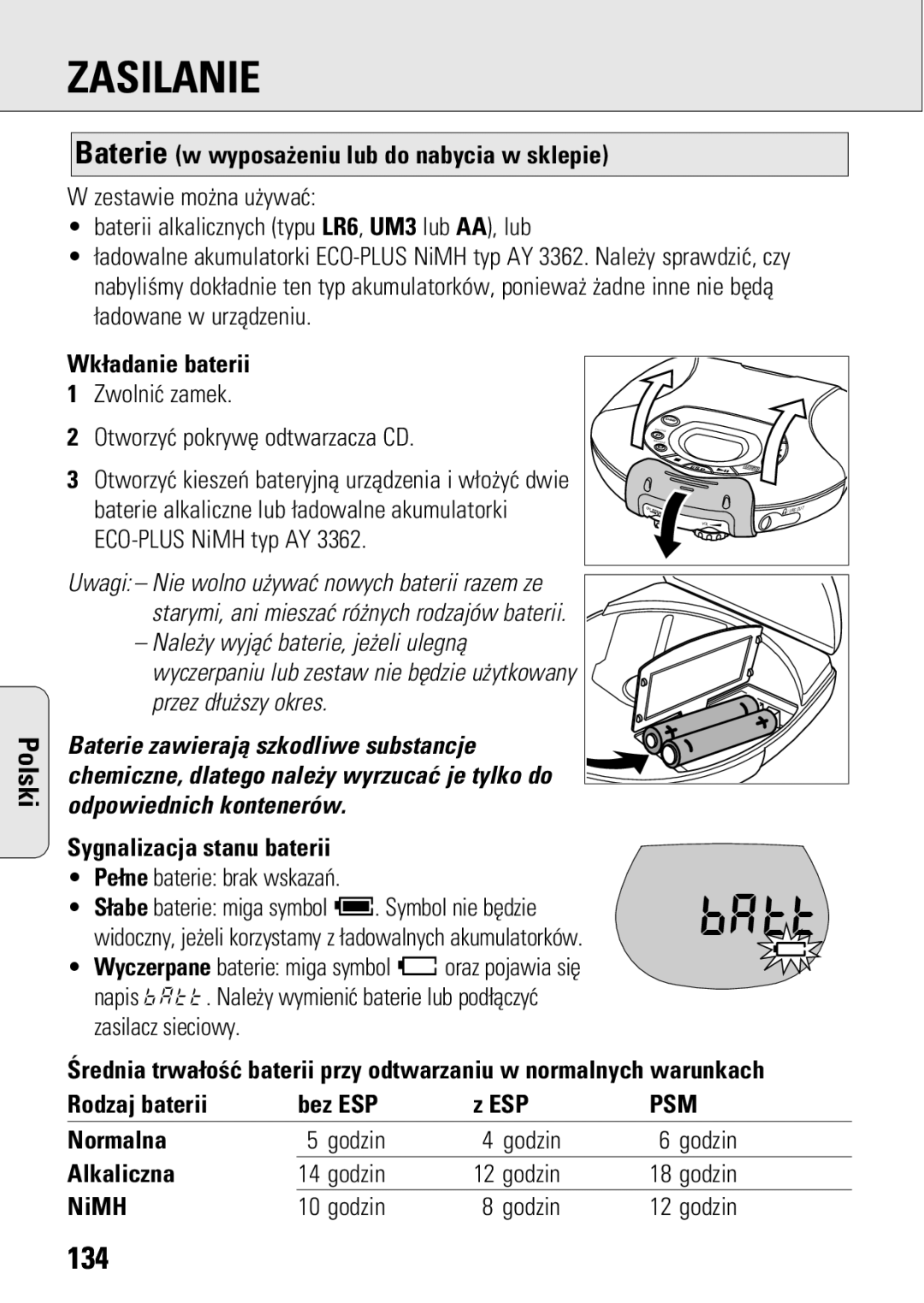 Philips ACT 7583 manual Zasilanie, 134 