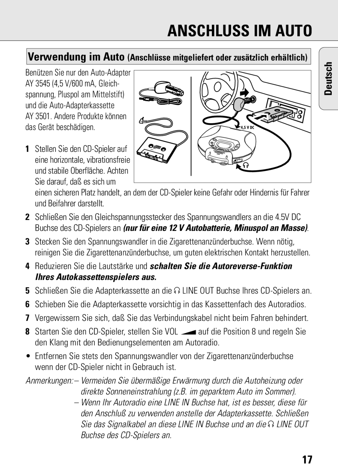 Philips ACT 7583 manual Anschluss IM Auto, Ihres Autokassettenspielers aus 