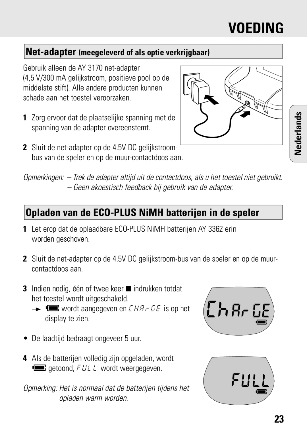 Philips ACT 7583 manual Net-adaptermeegeleverd of als optie verkrijgbaar, Gebruik alleen de AY 3170 net-adapter 