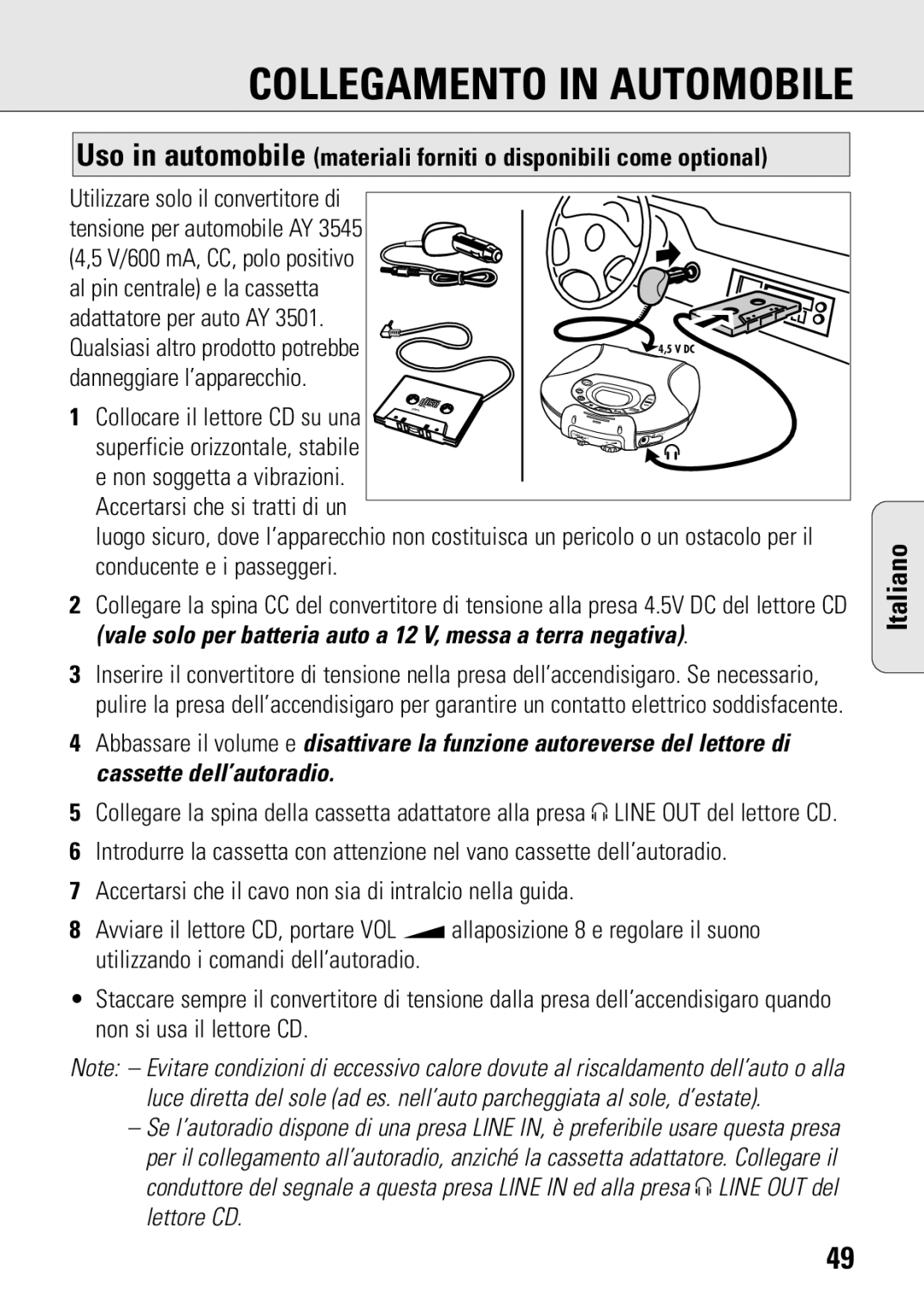 Philips ACT 7583 manual Collegamento in Automobile 