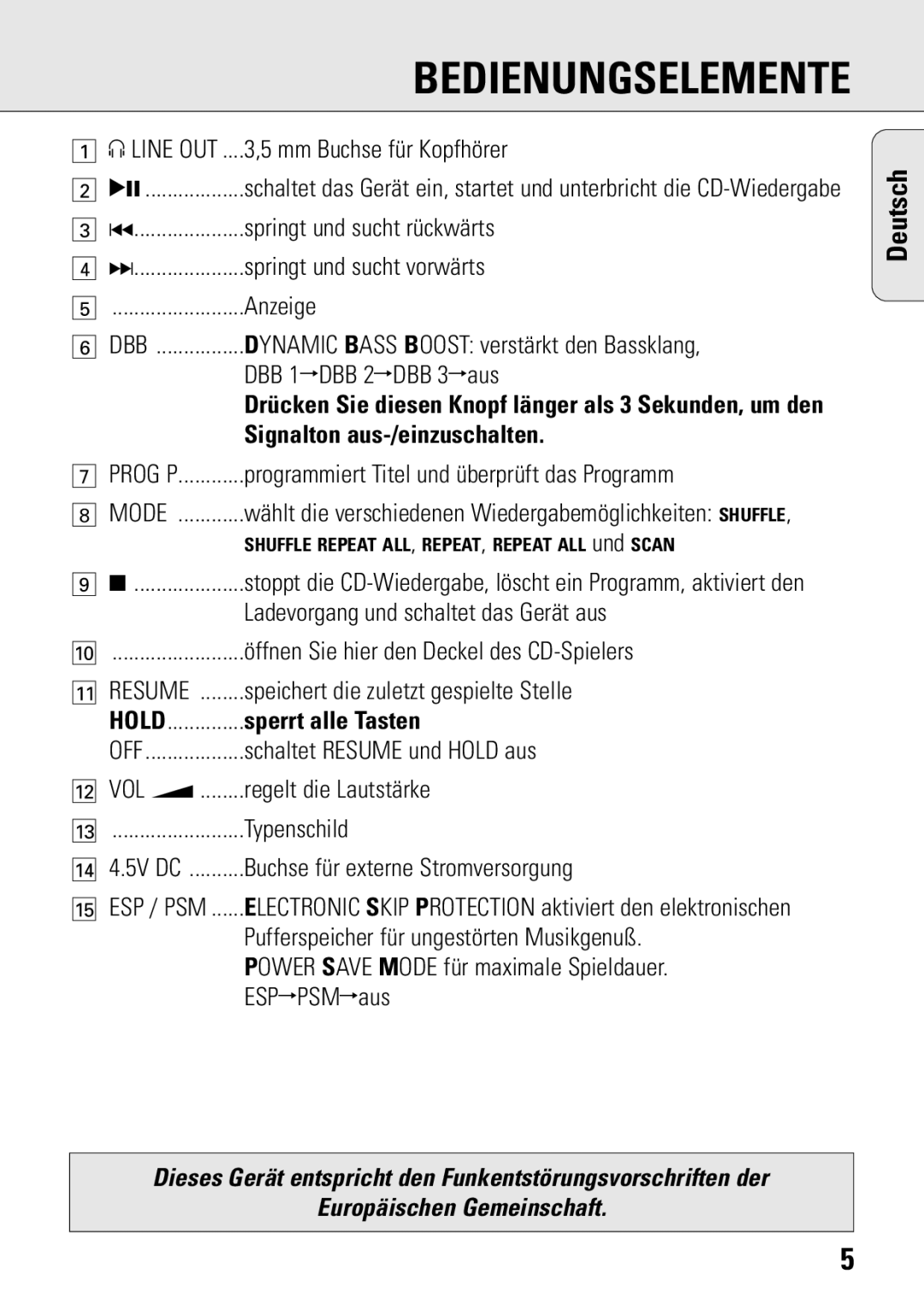 Philips ACT 7583 manual Bedienungselemente, Signalton aus-/einzuschalten, Sperrt alle Tasten 