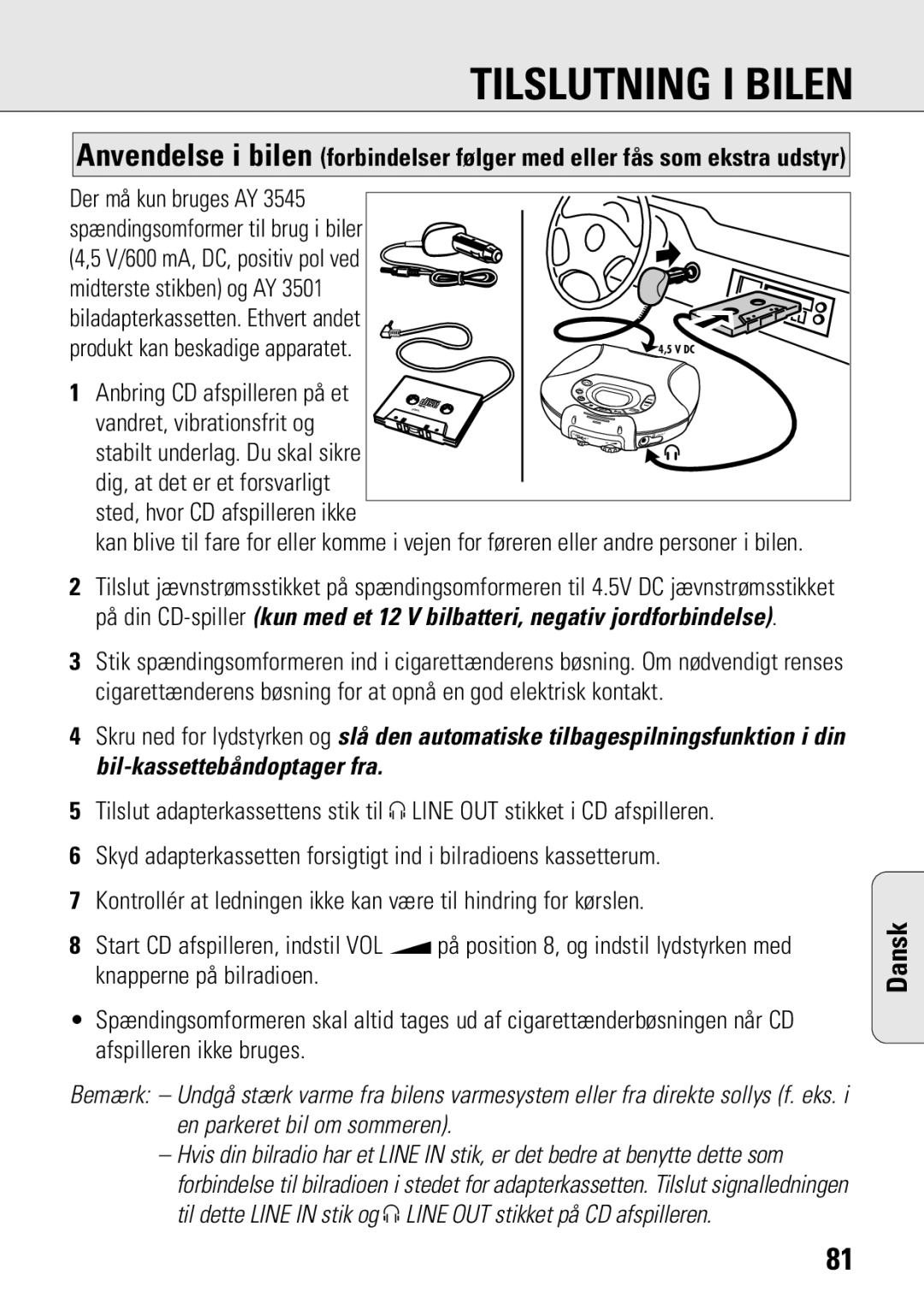 Philips ACT 7583 manual Tilslutning I Bilen 