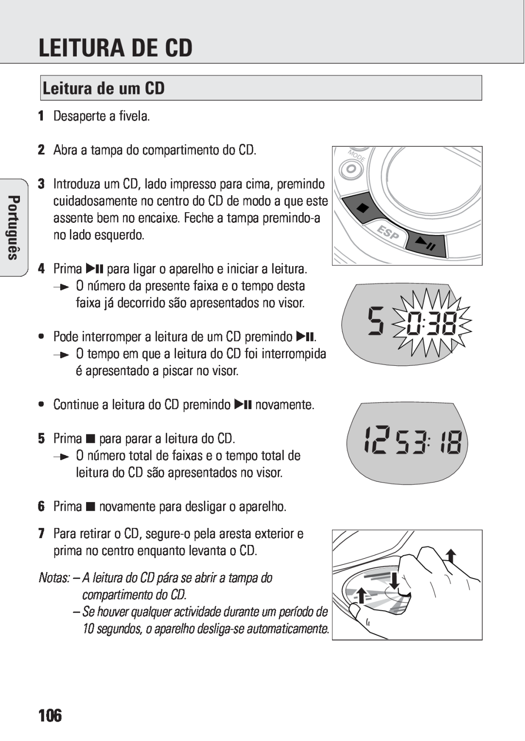 Philips ACT 7583 manual Leitura De Cd, Leitura de um CD, Português 