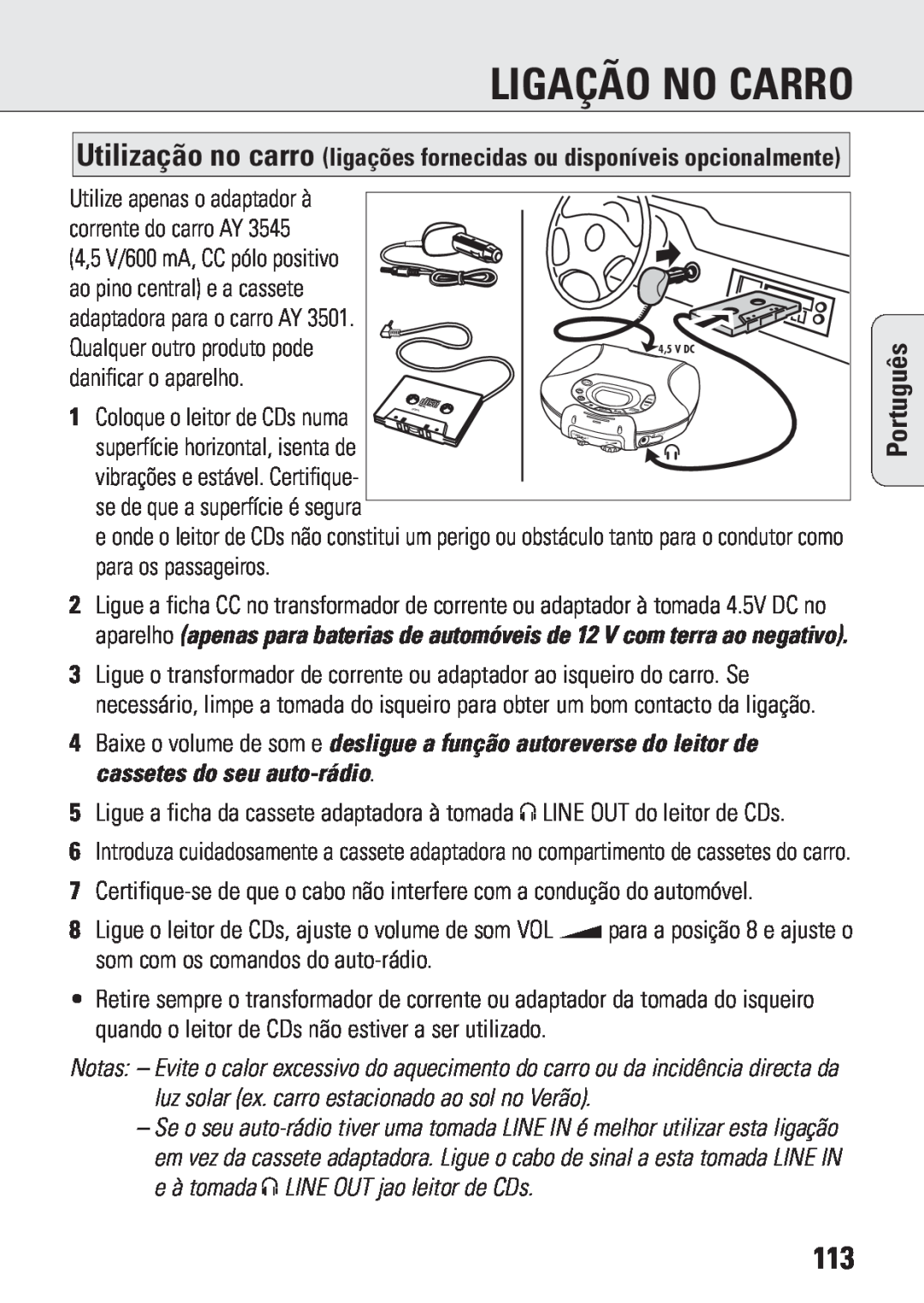 Philips ACT 7583 manual Ligação No Carro, Português 