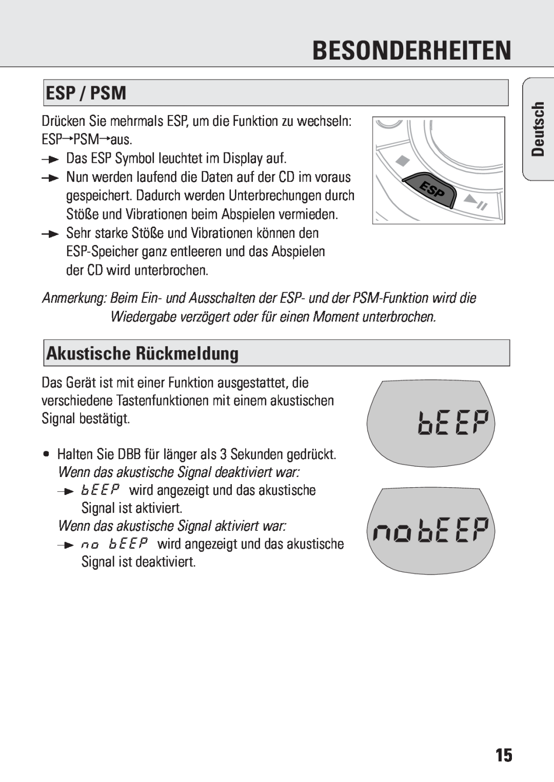 Philips ACT 7583 Esp / Psm, Akustische Rückmeldung, Wenn das akustische Signal aktiviert war, Besonderheiten, Deutsch 