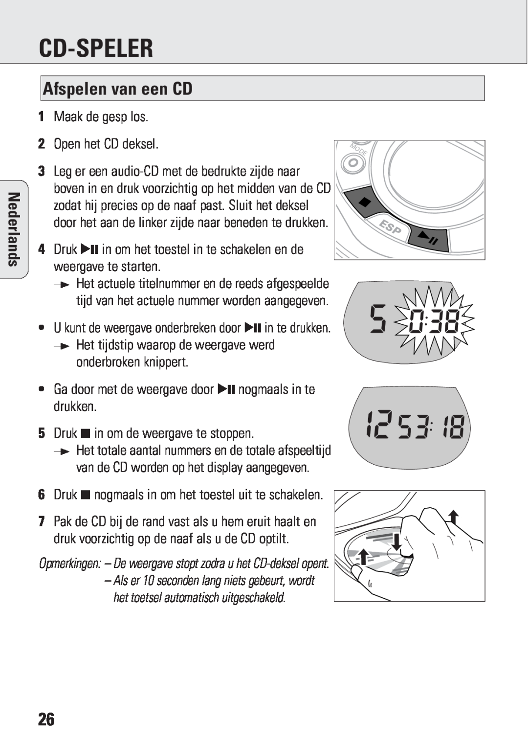 Philips ACT 7583 manual Cd-Speler, Afspelen van een CD, Nederlands 