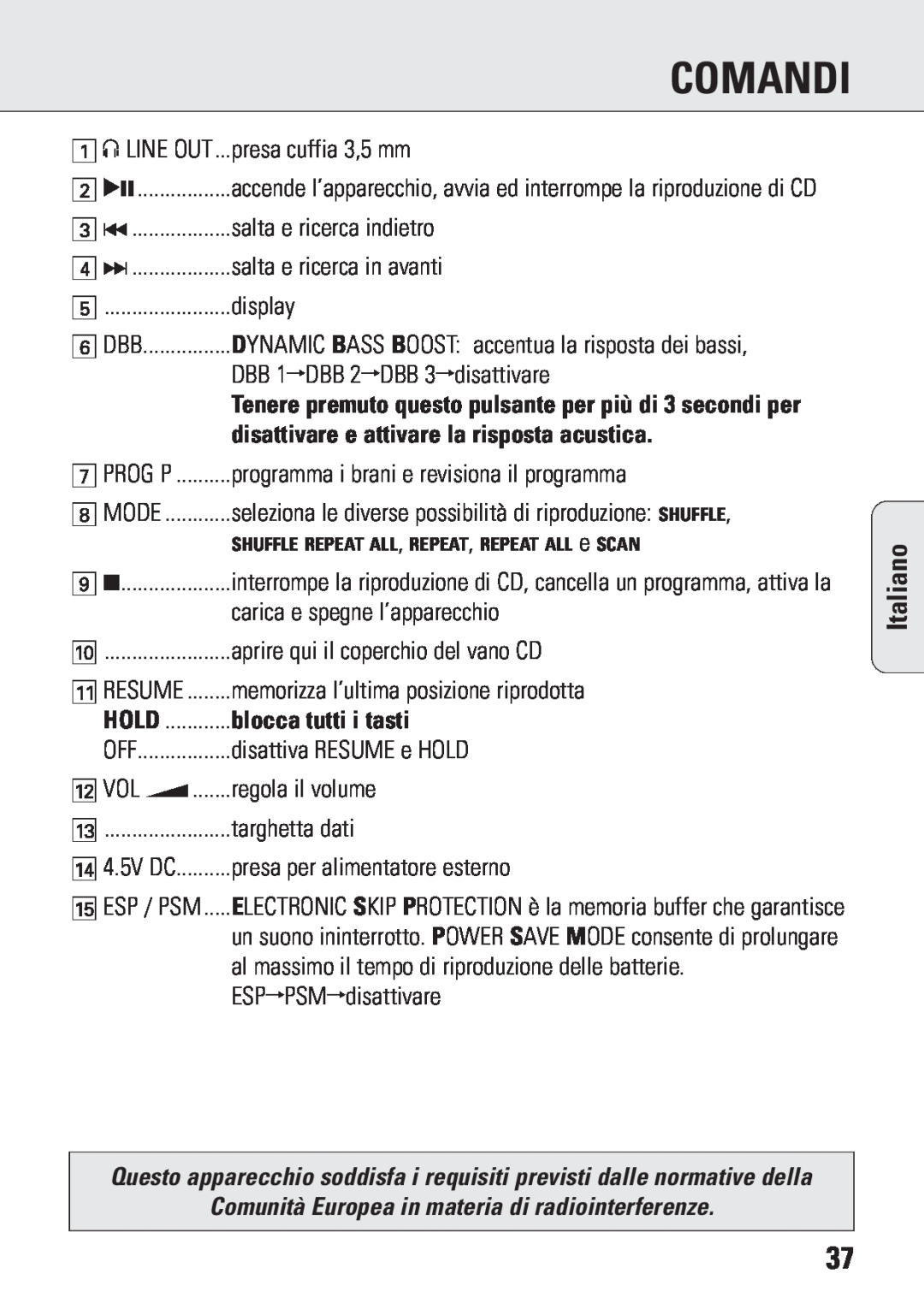 Philips ACT 7583 manual disattivare e attivare la risposta acustica, blocca tutti i tasti, Comandi, Italiano 