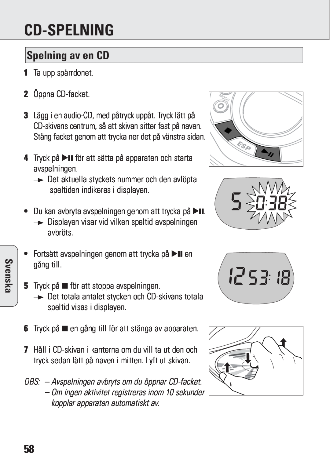 Philips ACT 7583 manual Cd-Spelning, Spelning av en CD, Svenska 