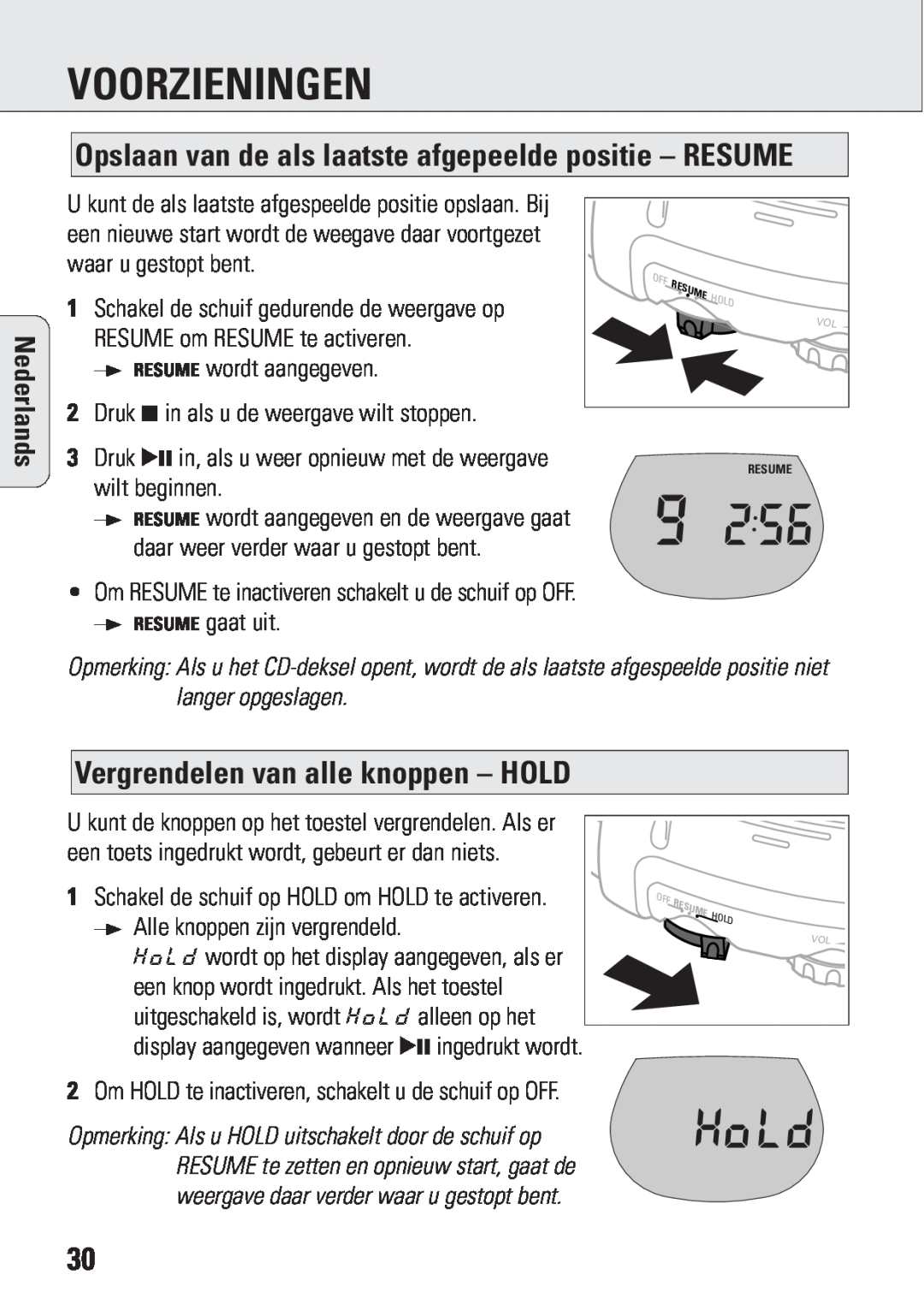 Philips ACT 7583 manual Vergrendelen van alle knoppen – HOLD, Voorzieningen, Nederlands 