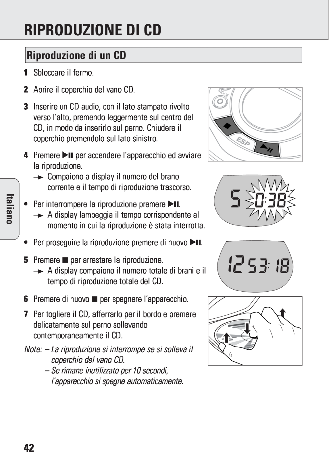 Philips ACT 7583 manual Riproduzione Di Cd, Riproduzione di un CD, Italiano 