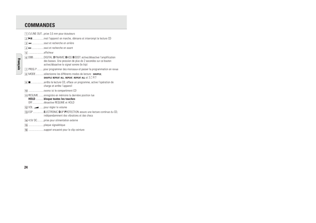 Philips ACT 7585 manual Commandes, Bloque toutes les touches 