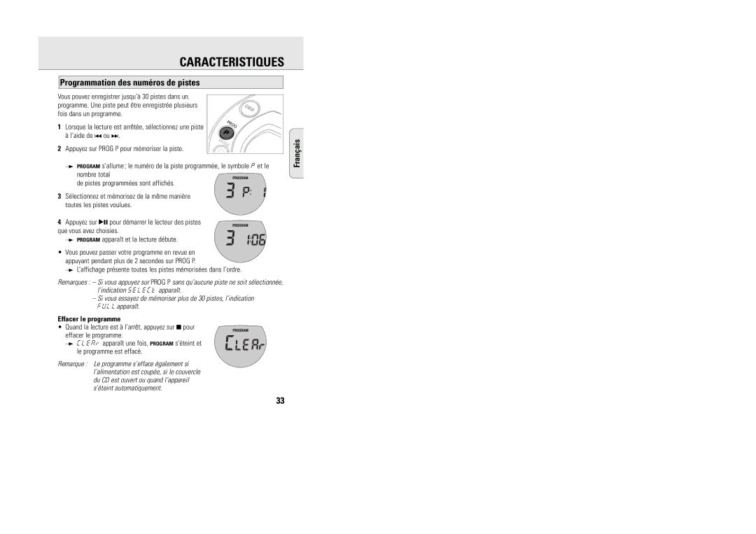 Philips ACT 7585 manual Caracteristiques, Effacer le programme 