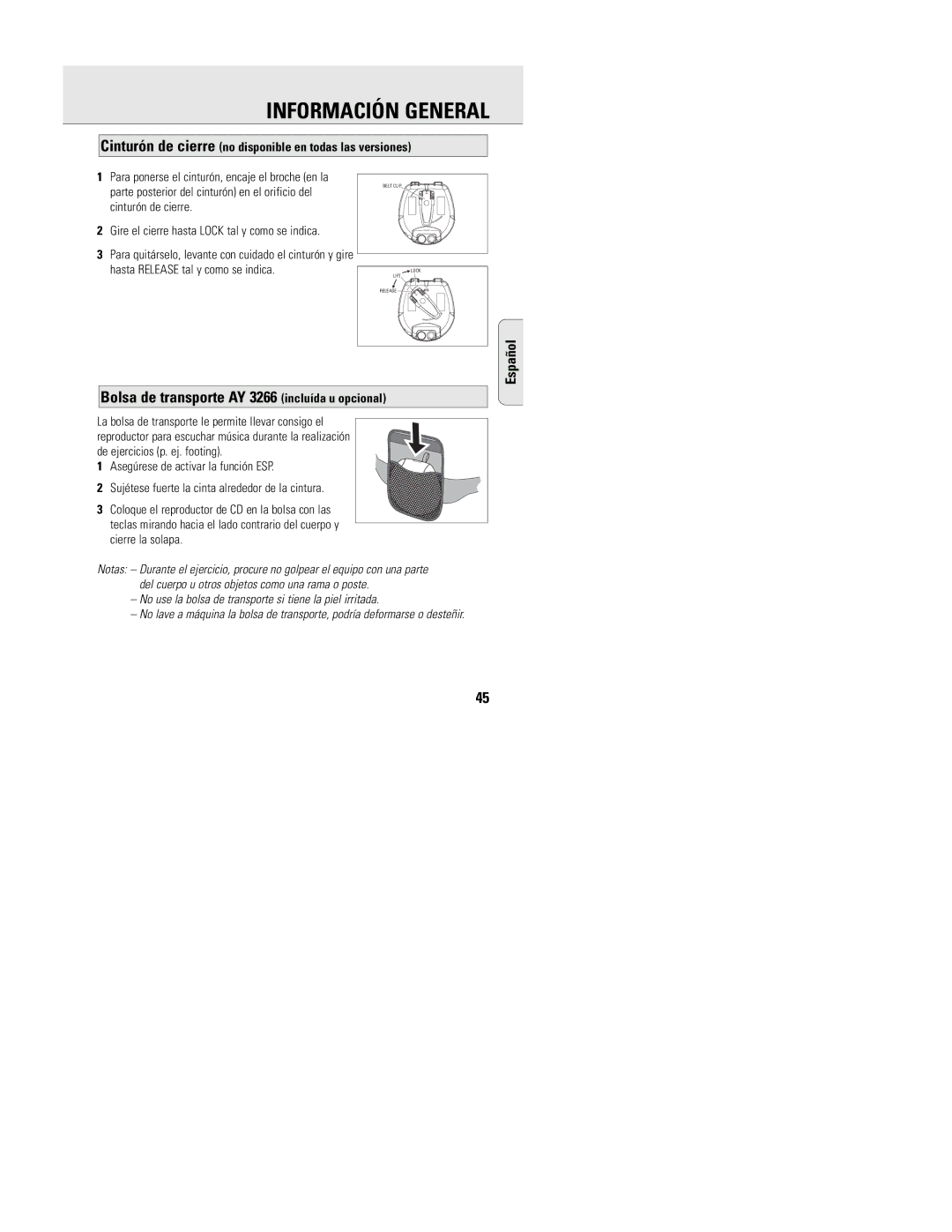 Philips ACT 7585 manual Información General, Bolsa de transporte AY 3266 incluída u opcional 