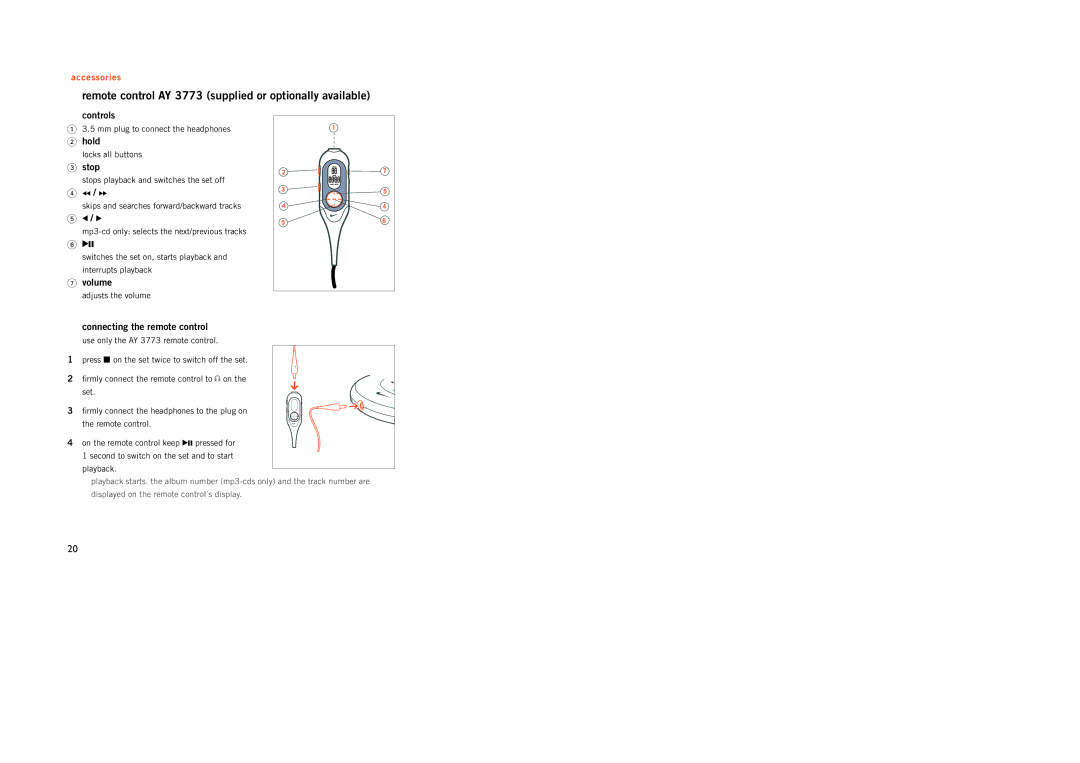 Philips ACT300 manual Remote control AY 3773 supplied or optionally available 