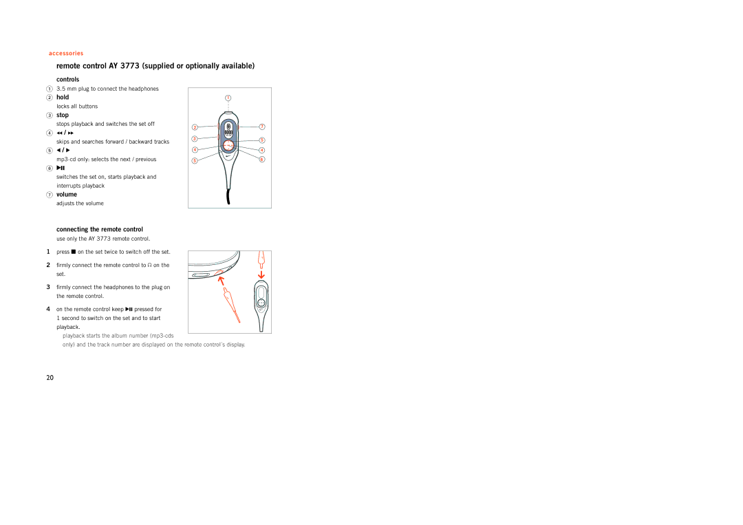 Philips ACT400 manual Remote control AY 3773 supplied or optionally available 