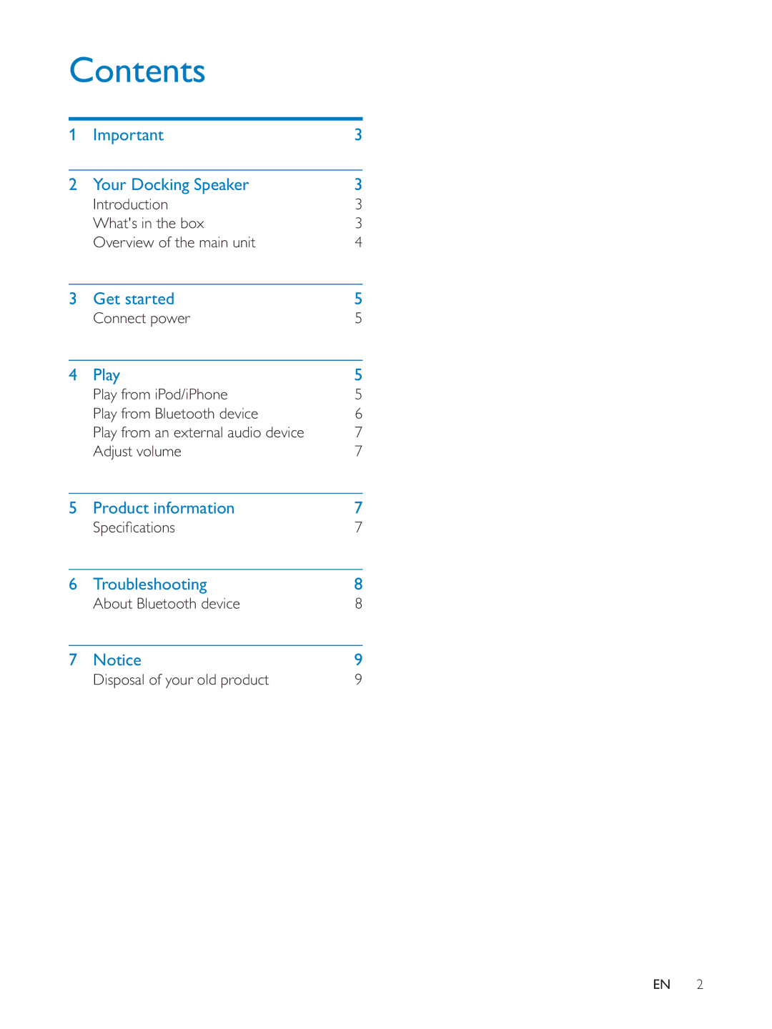 Philips AD620 user manual Contents 