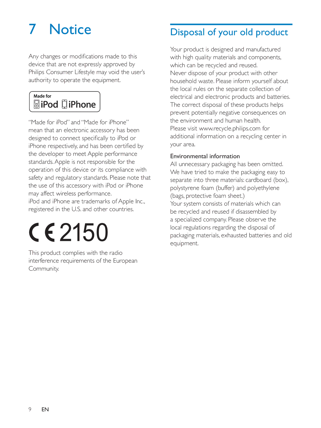 Philips AD620 user manual Disposal of your old product, Environmental information 