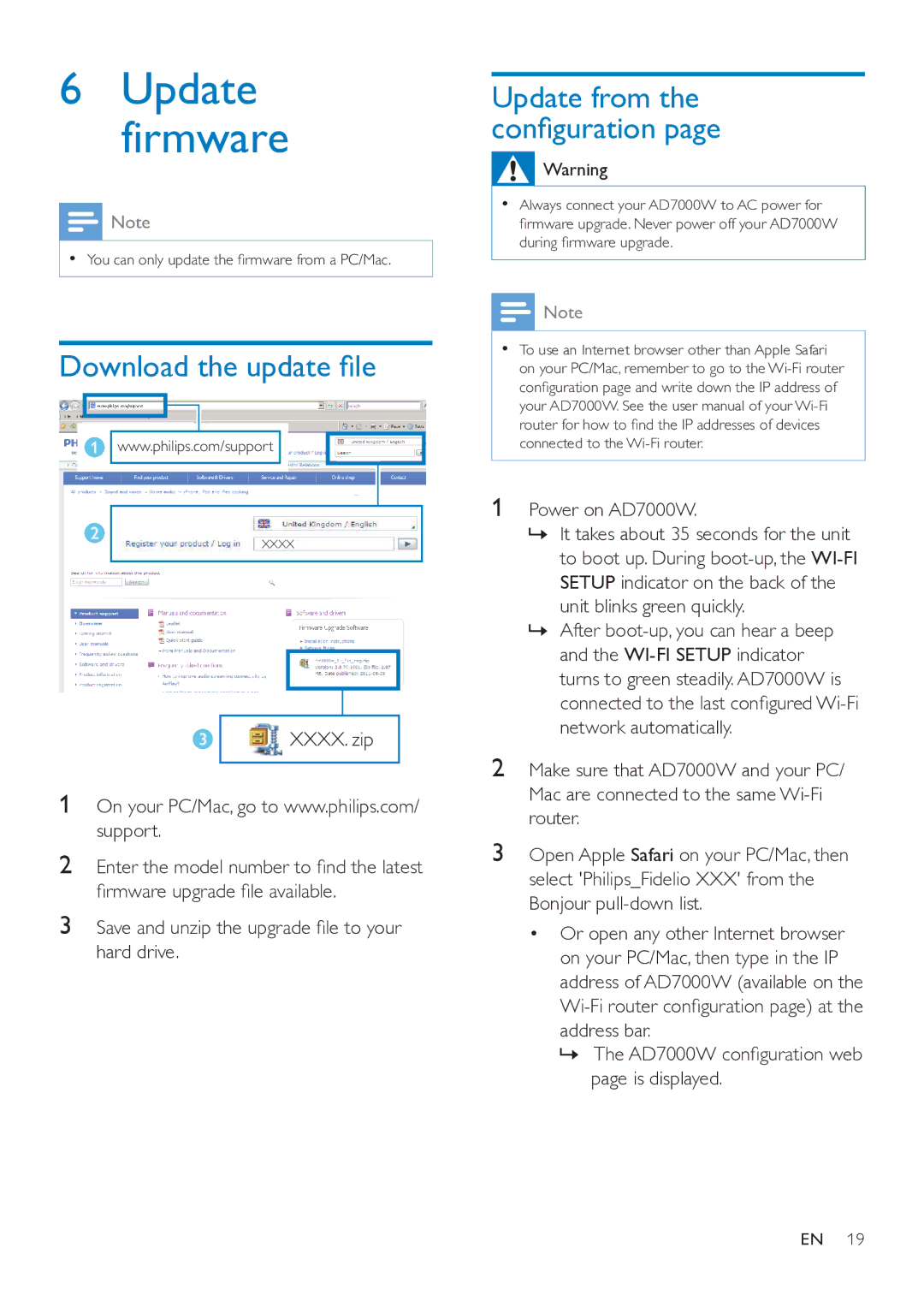 Philips AD7000W user manual Update firmware, Download the update file 