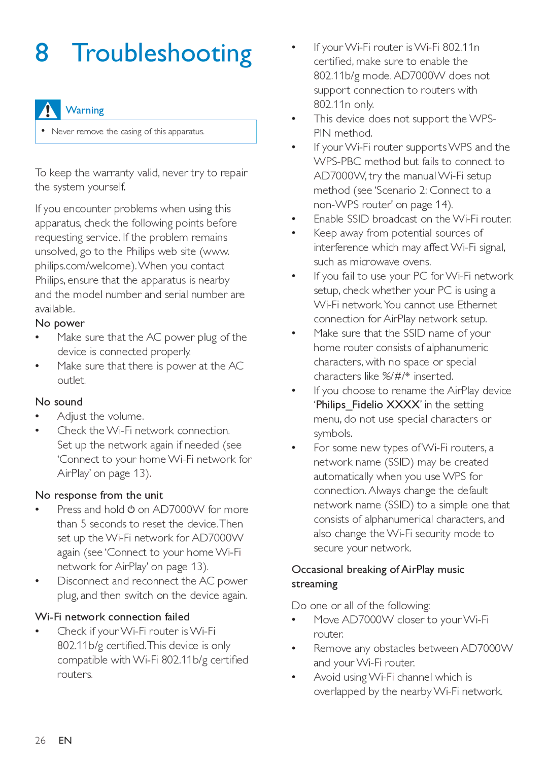 Philips AD7000W/37 user manual Troubleshooting 