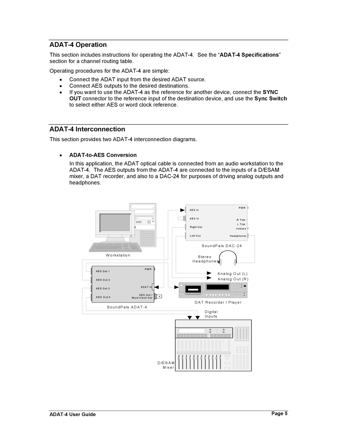 Philips manual ADAT-4 Operation, ADAT-4 Interconnection, ADAT-to-AES Conversion 