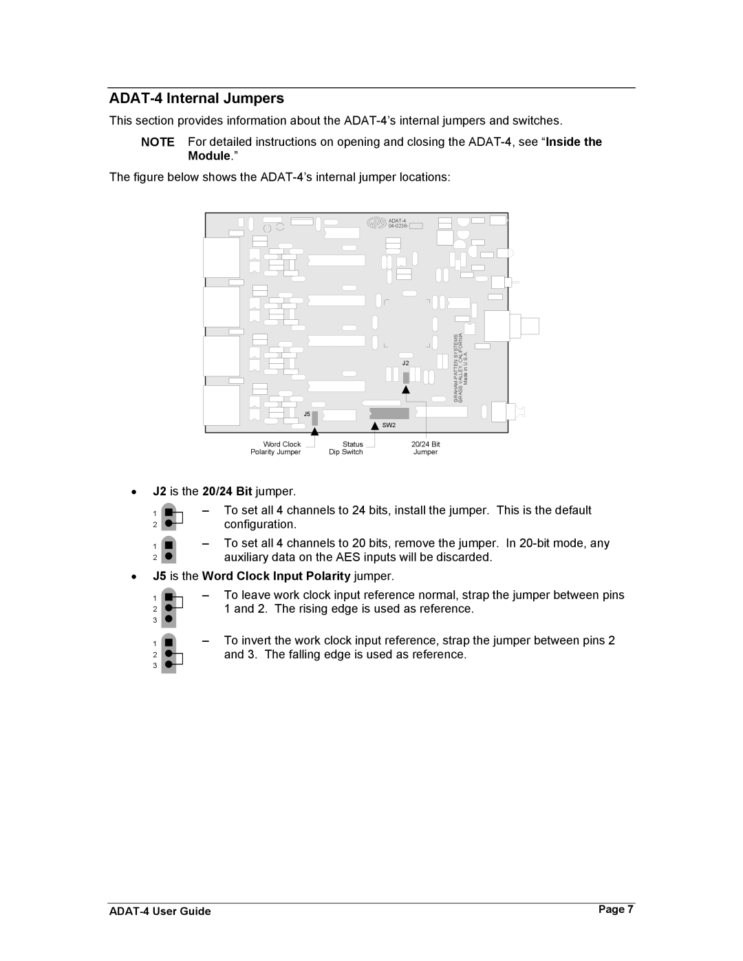 Philips manual ADAT-4 Internal Jumpers, J5 is the Word Clock Input Polarity jumper 