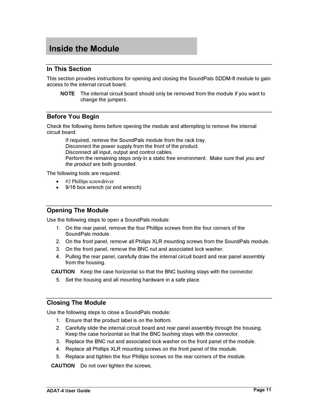 Philips ADAT-4 manual This Section, Before You Begin, Opening The Module, Closing The Module 