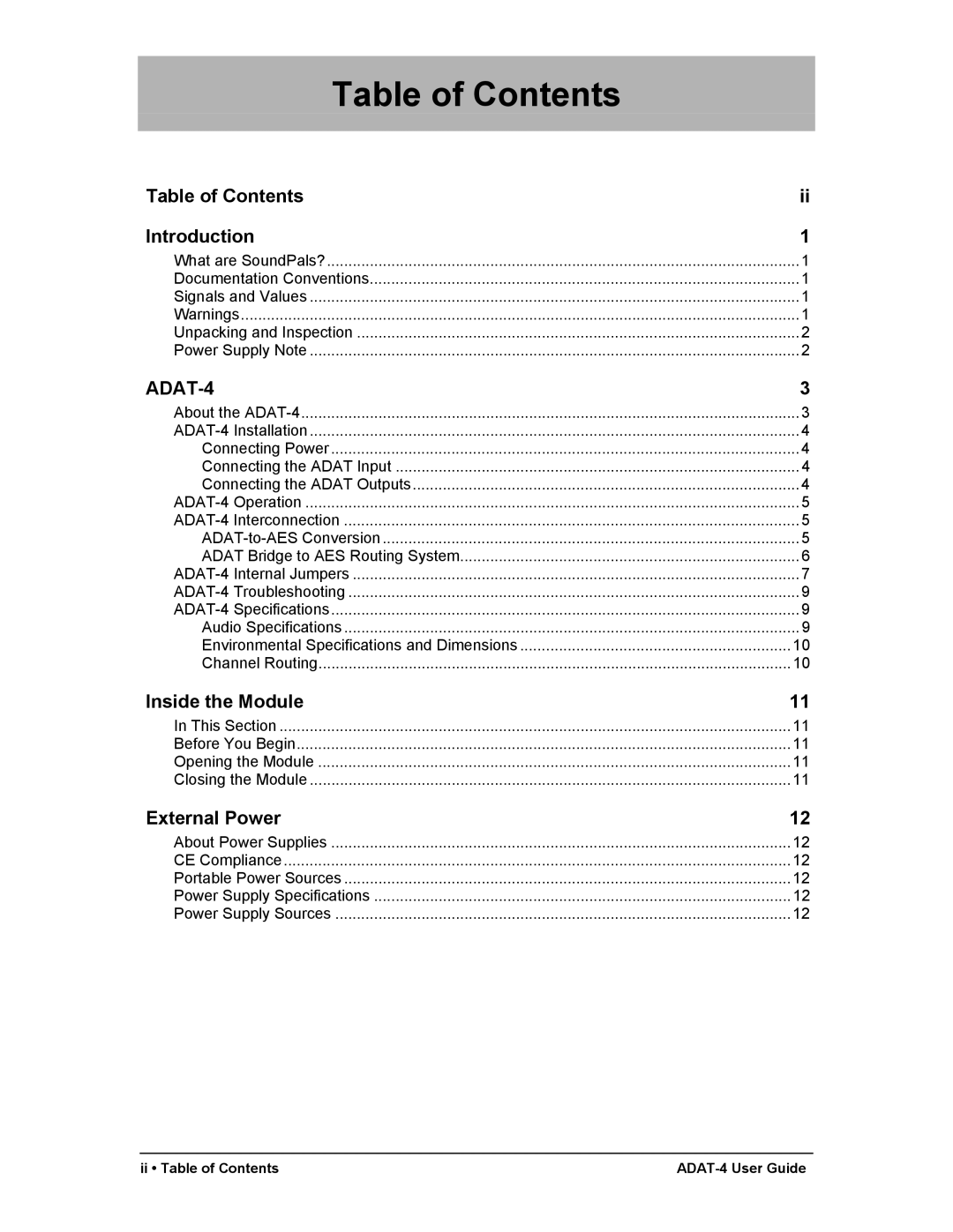 Philips ADAT-4 manual Table of Contents 