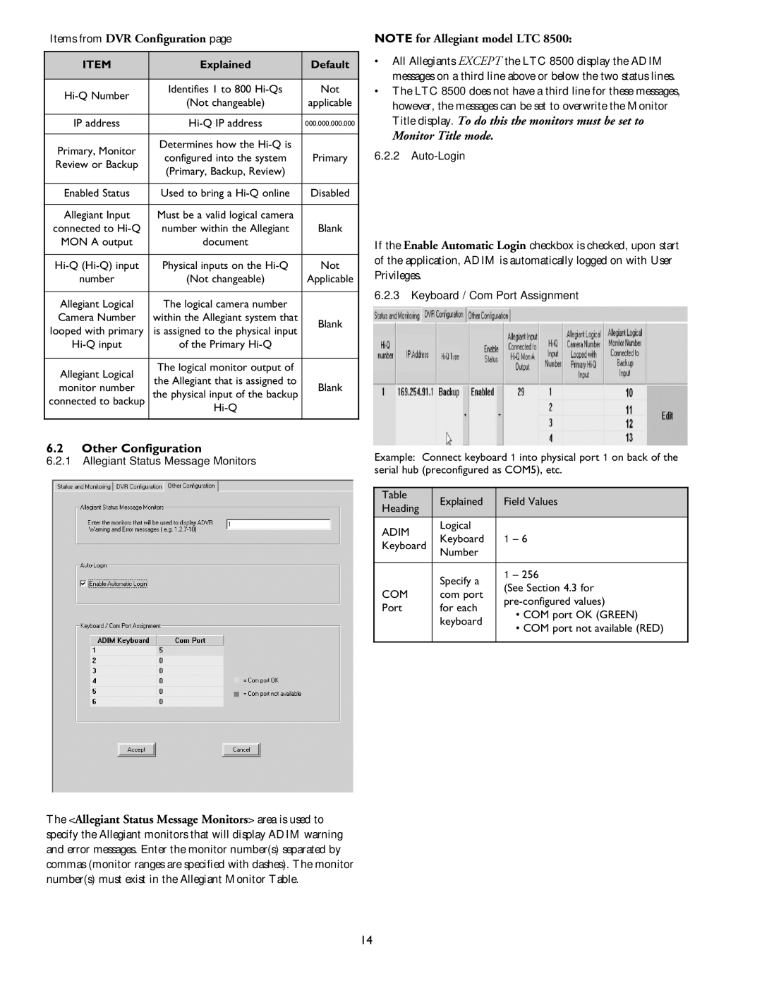 Philips ADM0101 installation instructions Items from DVR Configuration, Other Configuration, Explained Default 