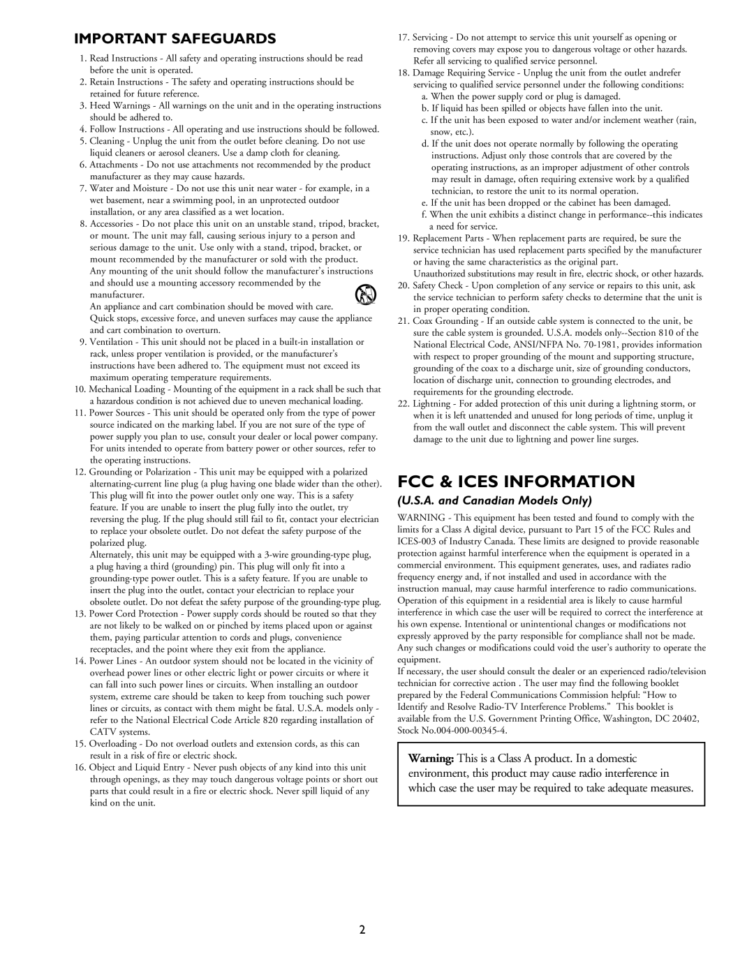 Philips ADM0101 installation instructions FCC & Ices Information, Important Safeguards 