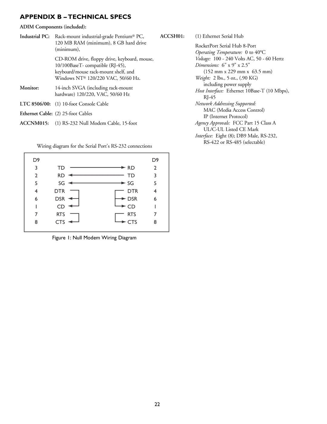 Philips ADM0101 Appendix B Technical Specs, Adim Components included Industrial PC, Monitor, LTC 8506/00 