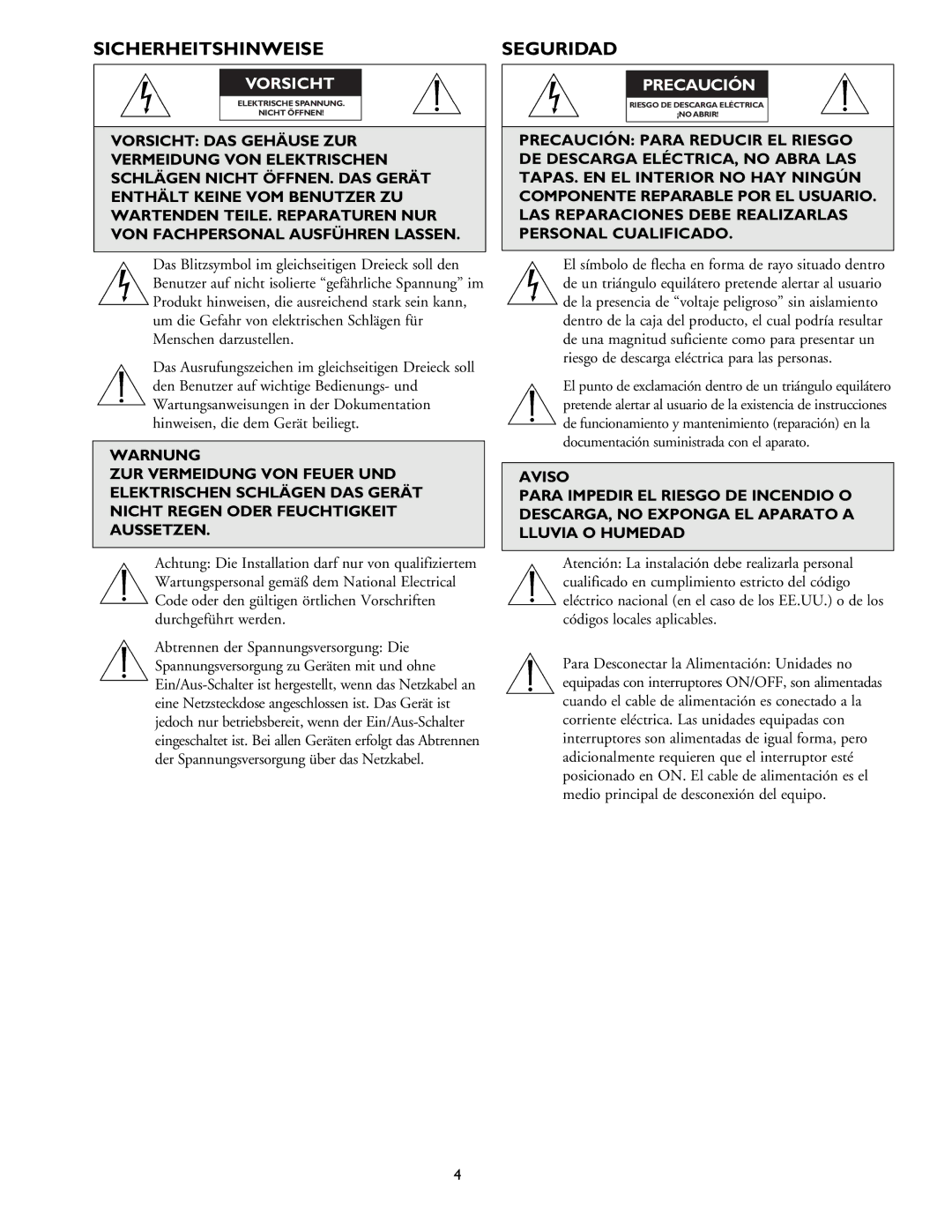 Philips ADM0101 installation instructions Sicherheitshinweiseseguridad, Vorsicht 