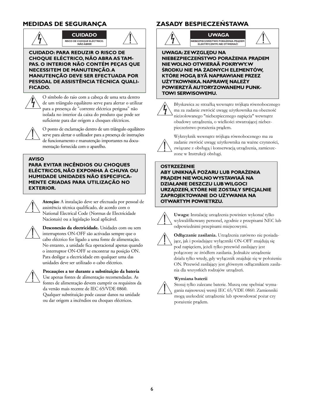 Philips ADM0101 installation instructions Medidas DE Segurança, Zasady Bespieczenstawa 