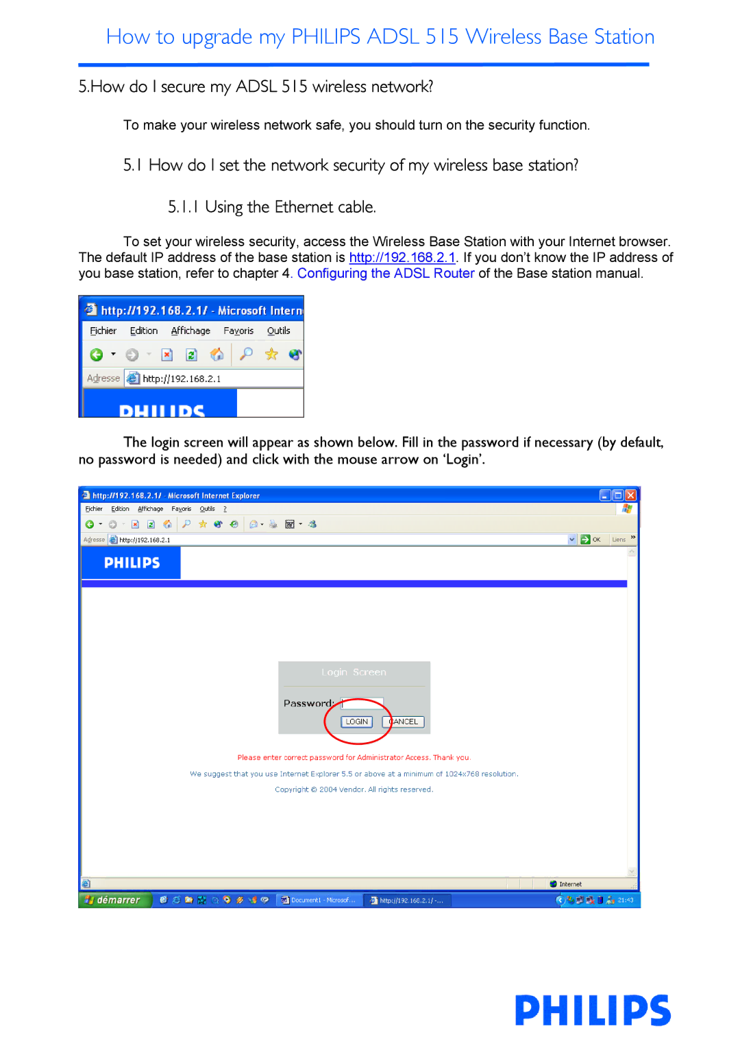 Philips ADSL 515 manual How do I secure my Adsl 515 wireless network? 