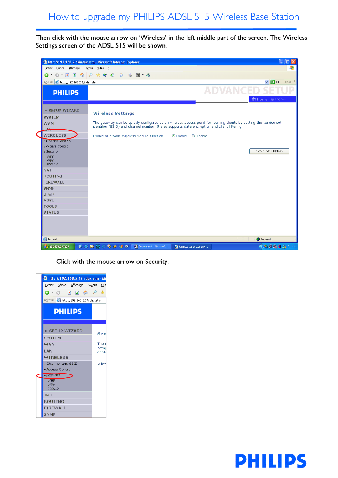 Philips ADSL 515 manual How to upgrade my Philips Adsl 515 Wireless Base Station 