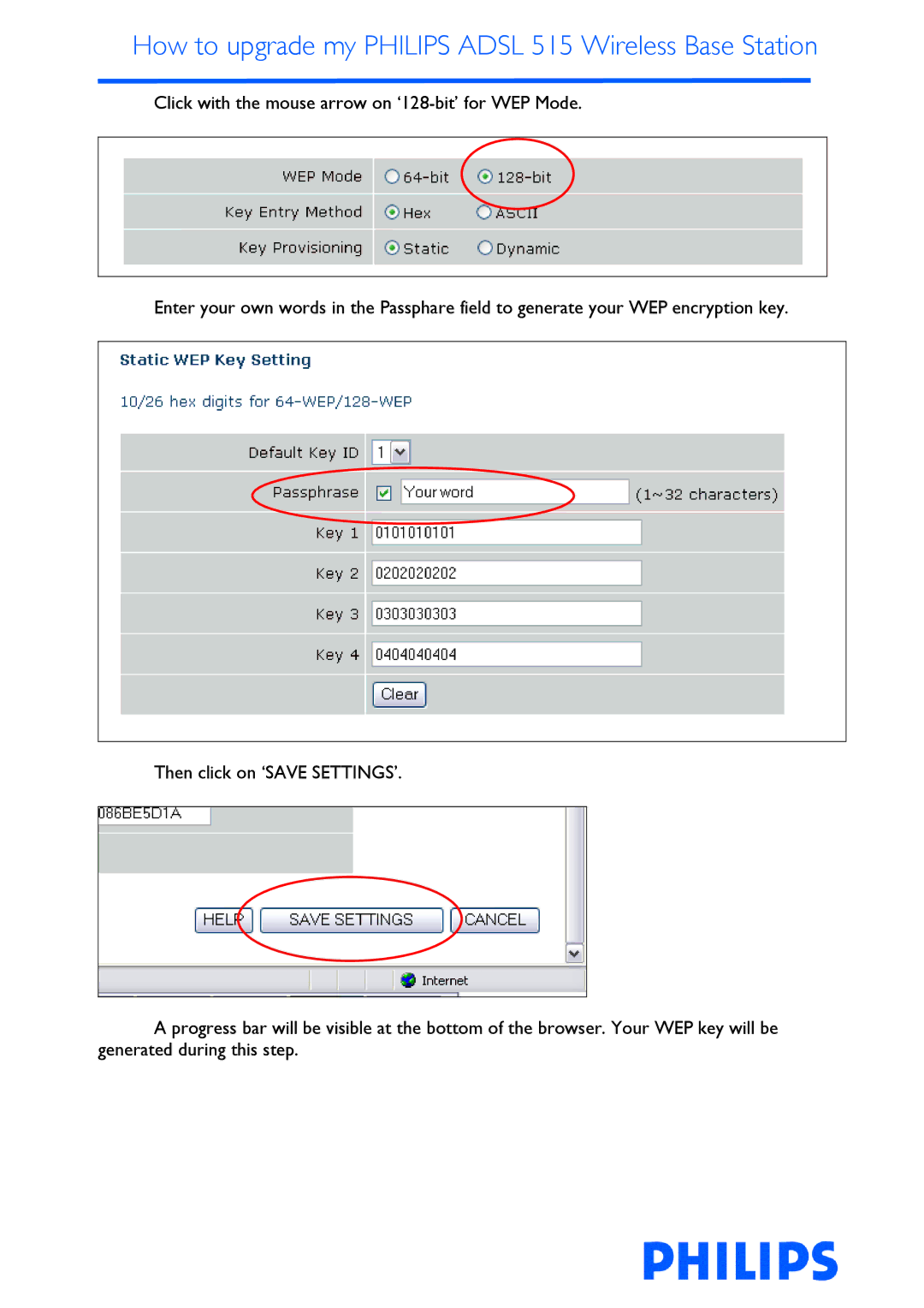 Philips ADSL 515 manual How to upgrade my Philips Adsl 515 Wireless Base Station 