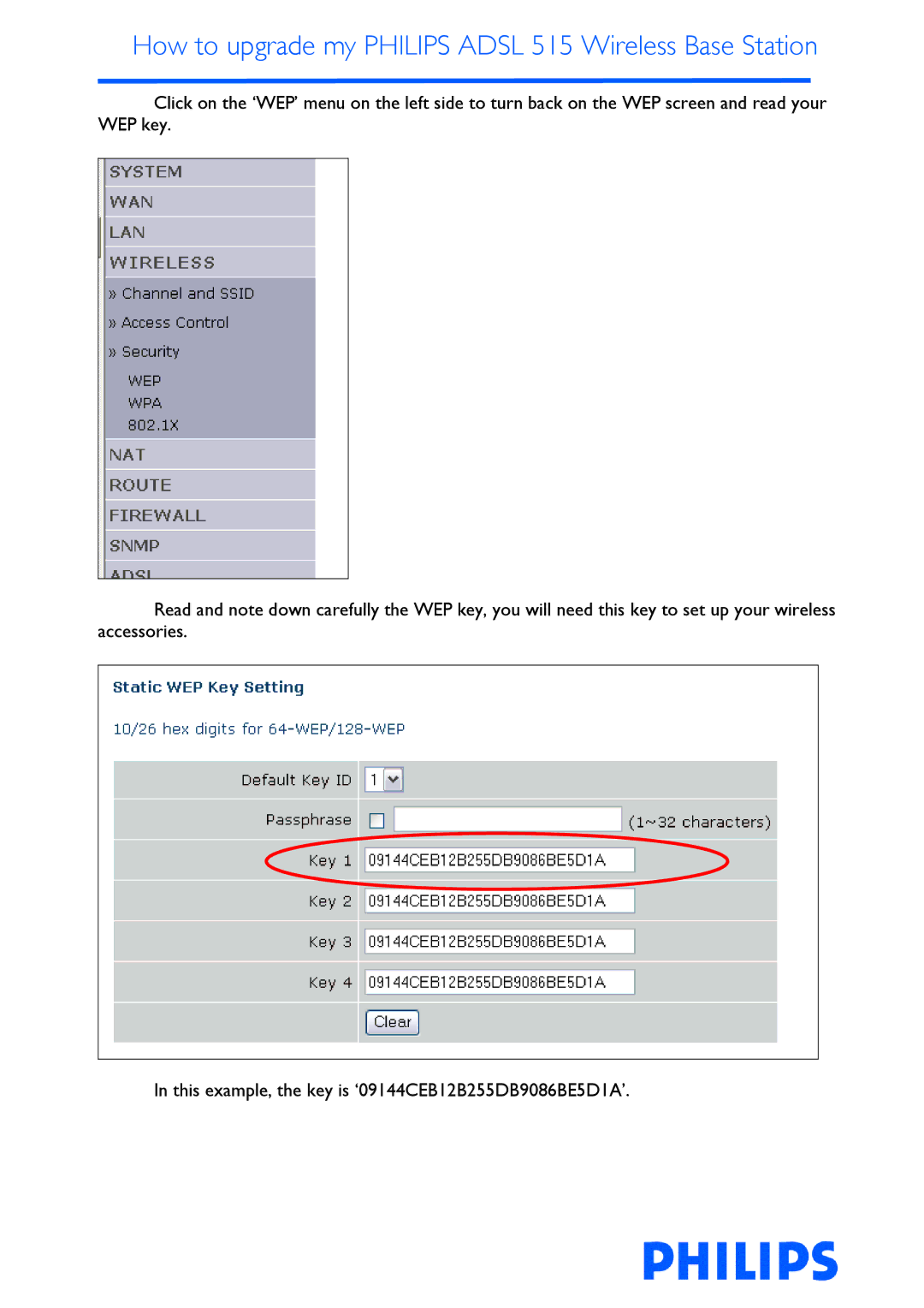 Philips ADSL 515 manual How to upgrade my Philips Adsl 515 Wireless Base Station 