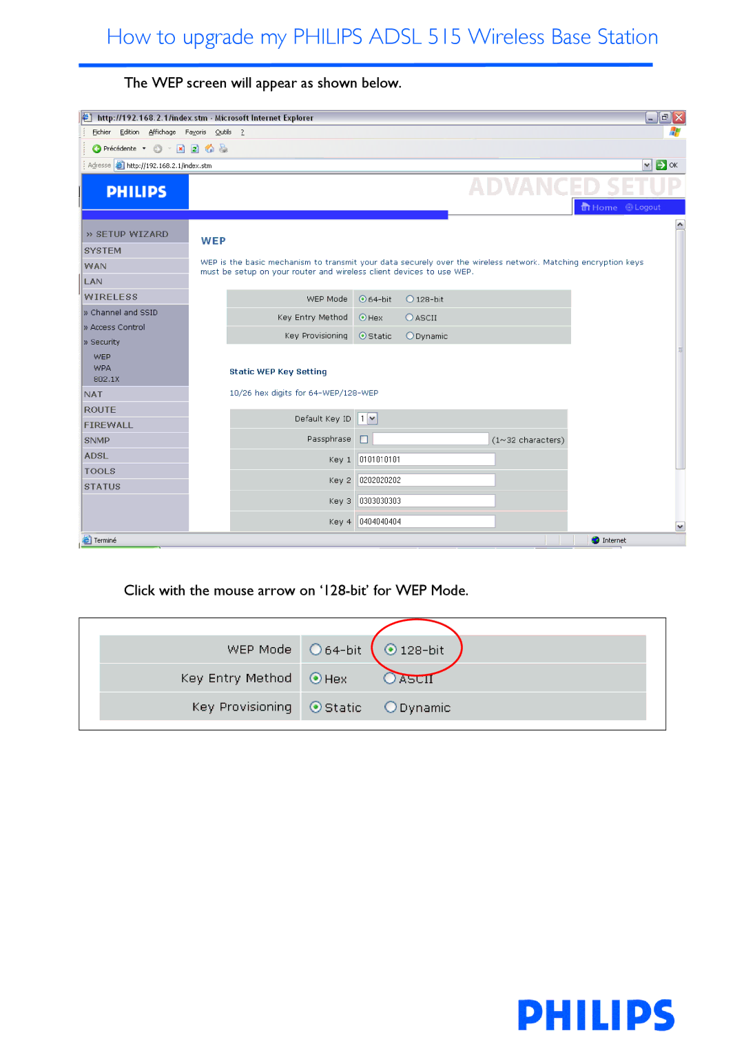 Philips ADSL 515 manual How to upgrade my Philips Adsl 515 Wireless Base Station 