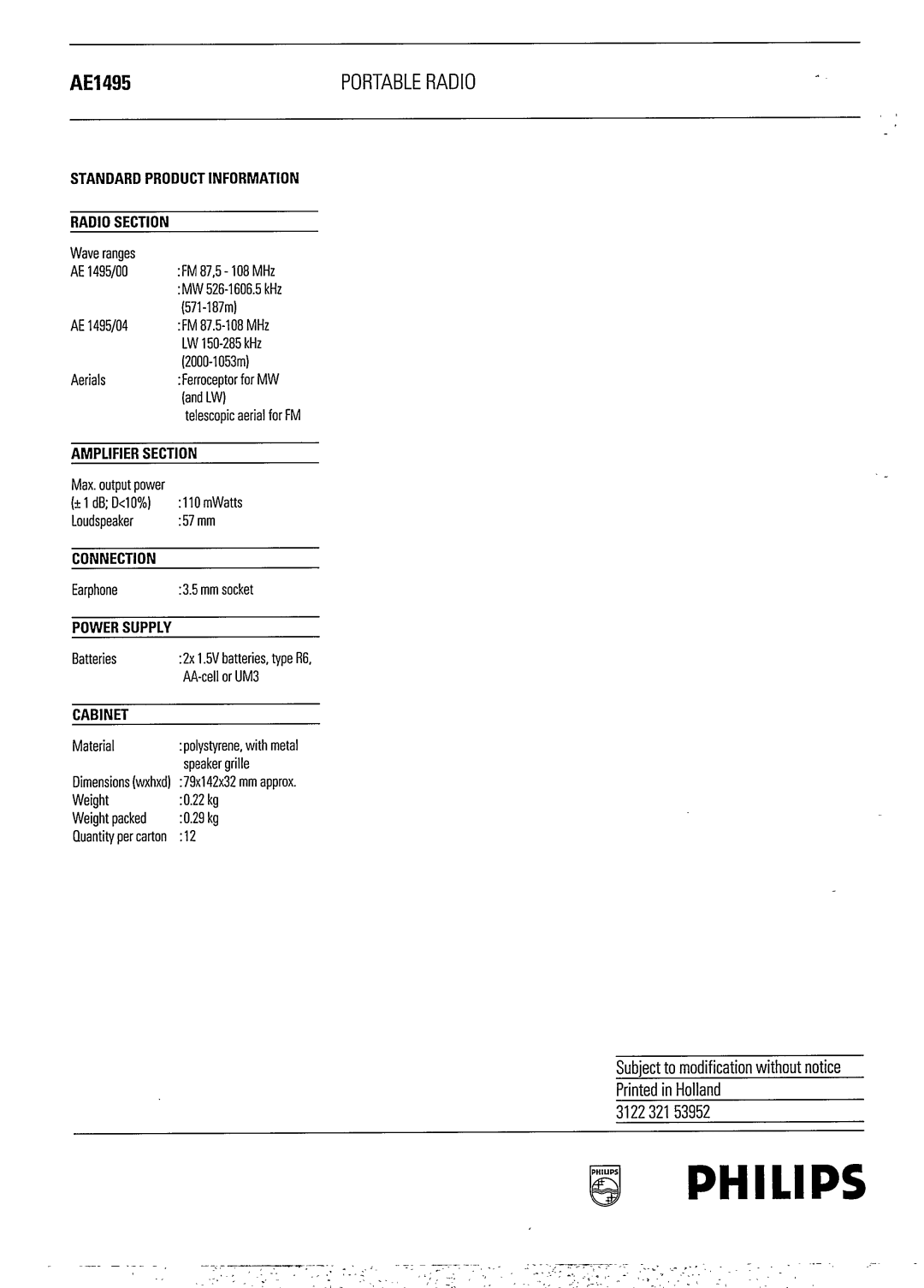 Philips AE 1495 manual 