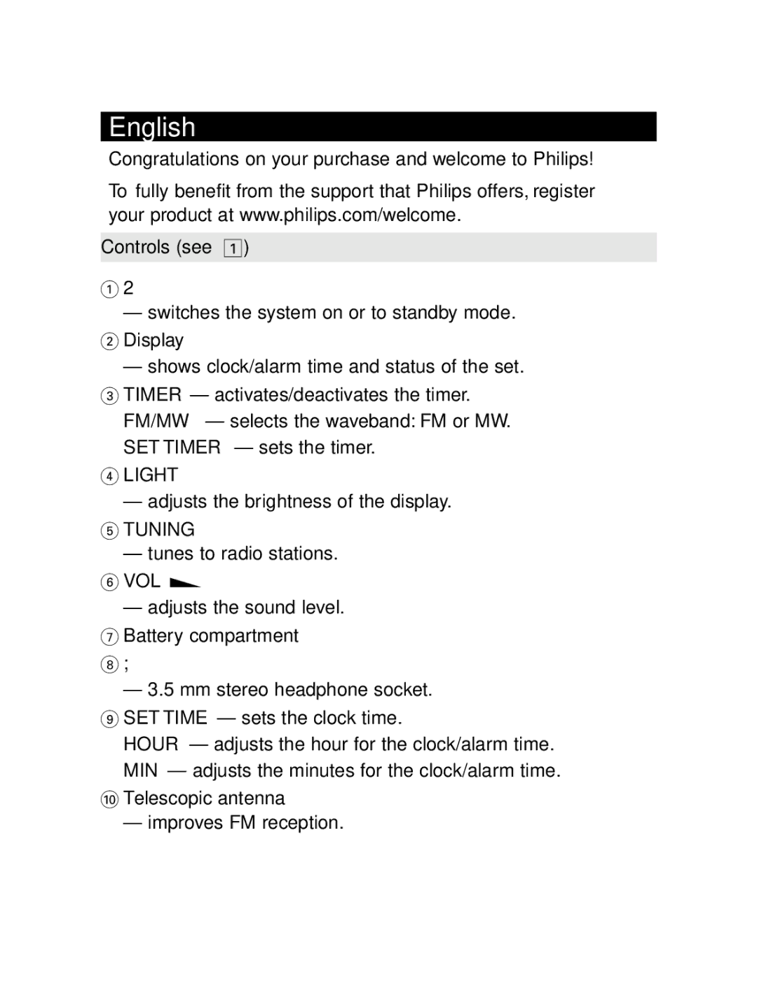 Philips AE1850 user manual Light, Tuning, Vol F 