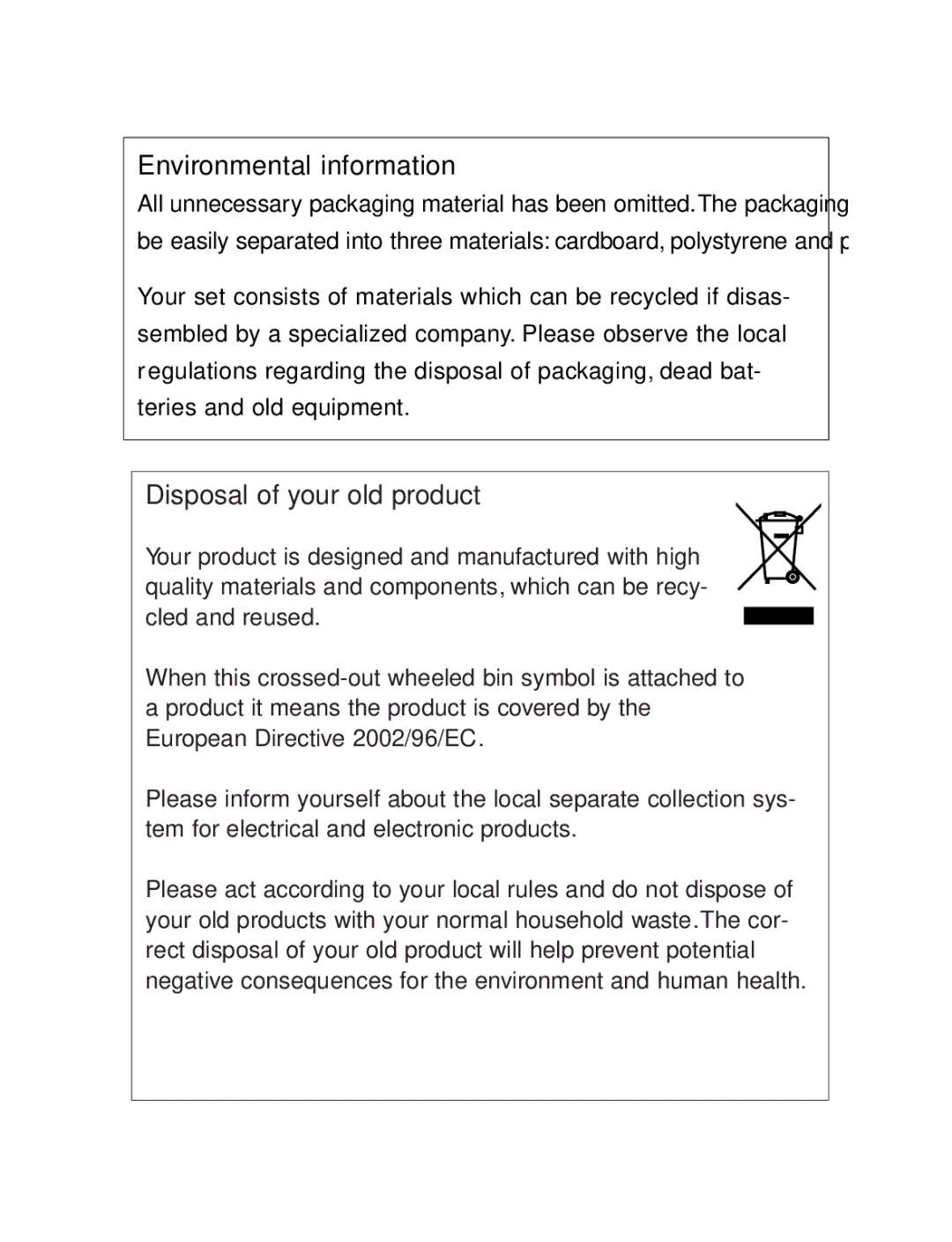 Philips AE1850 user manual Environmental information, Disposal of your old product 