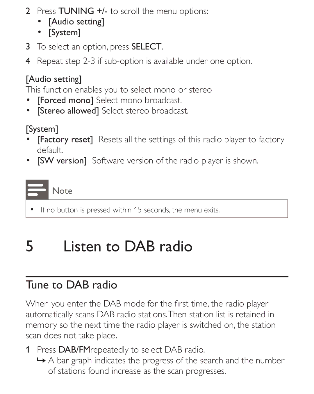 Philips AE2012 user manual Listen to DAB radio, Tune to DAB radio 