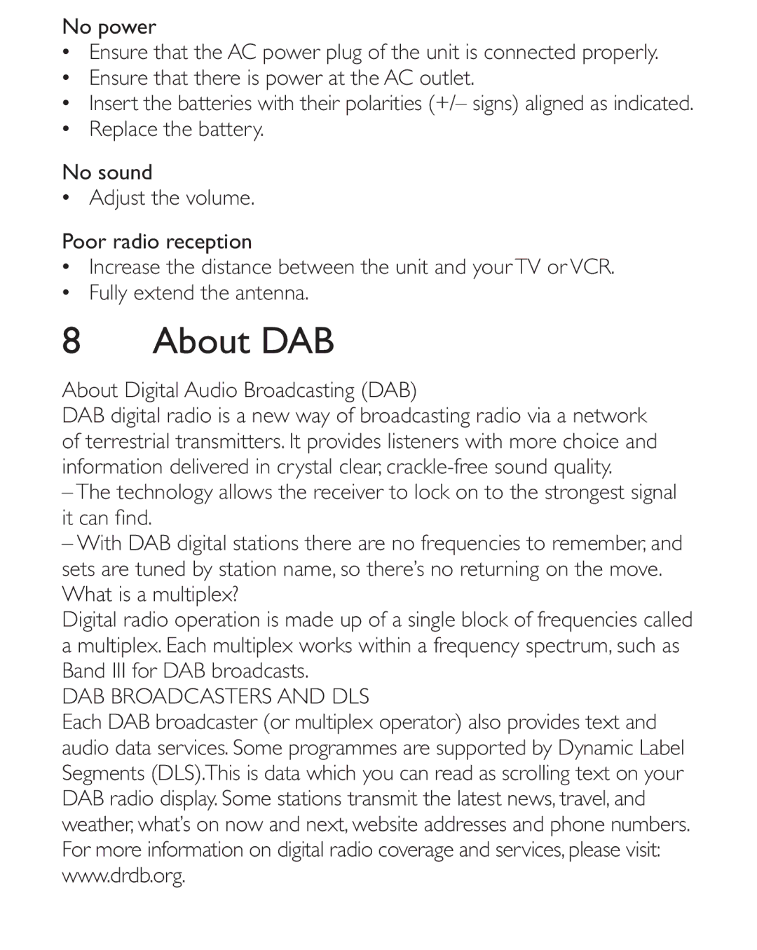 Philips AE2012 user manual About DAB, About Digital Audio Broadcasting DAB 