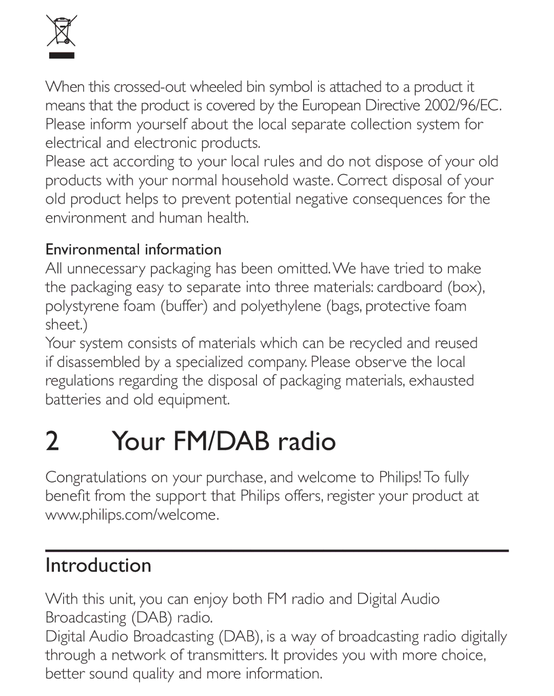 Philips AE2012 user manual Your FM/DAB radio, Introduction 