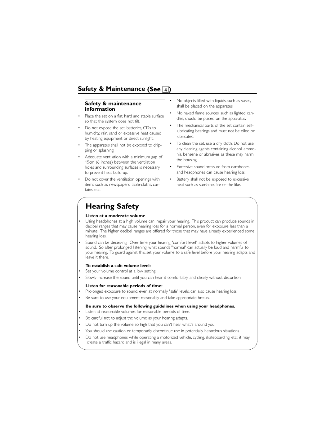 Philips AE2480 user manual Safety & Maintenance See, Safety & maintenance information, Listen at a moderate volume 