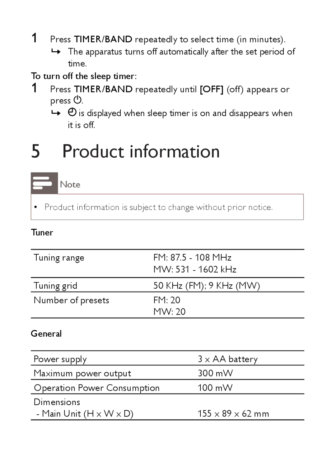 Philips AE3300 user manual Product information 