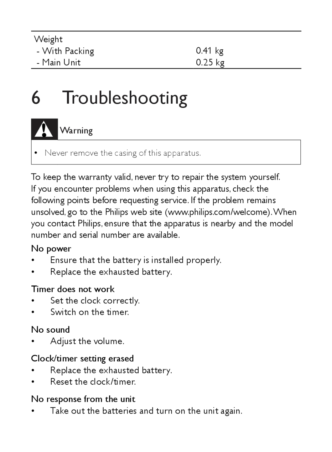 Philips AE3300 user manual Troubleshooting 