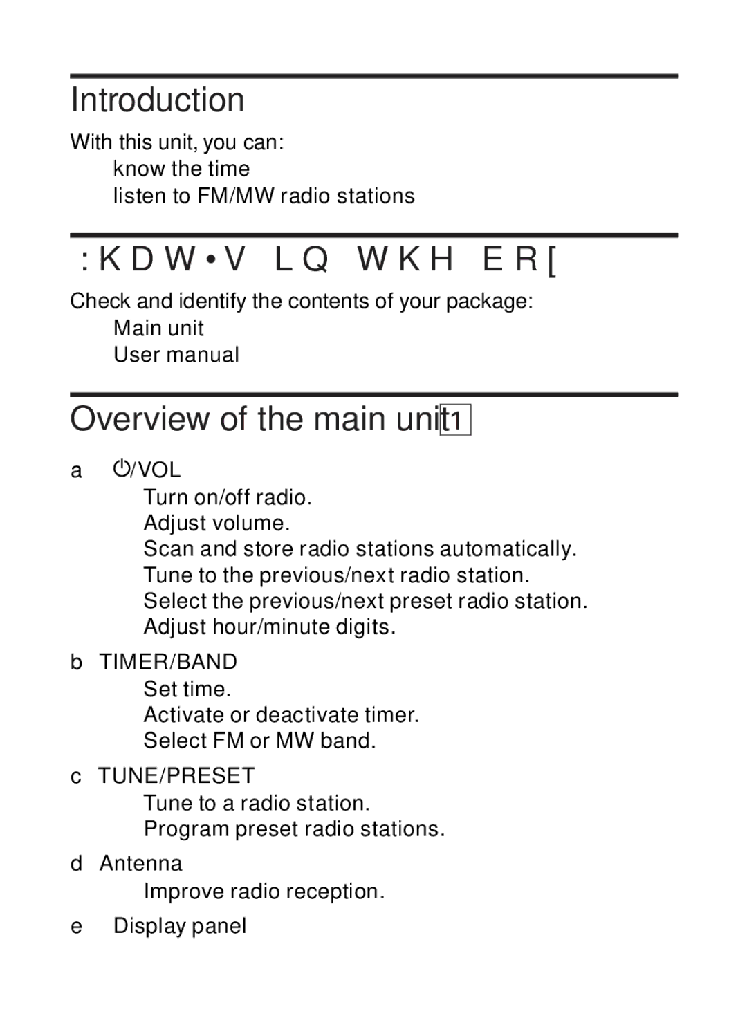 Philips AE3300 user manual Introduction, What’s in the box, Overview of the main unit 